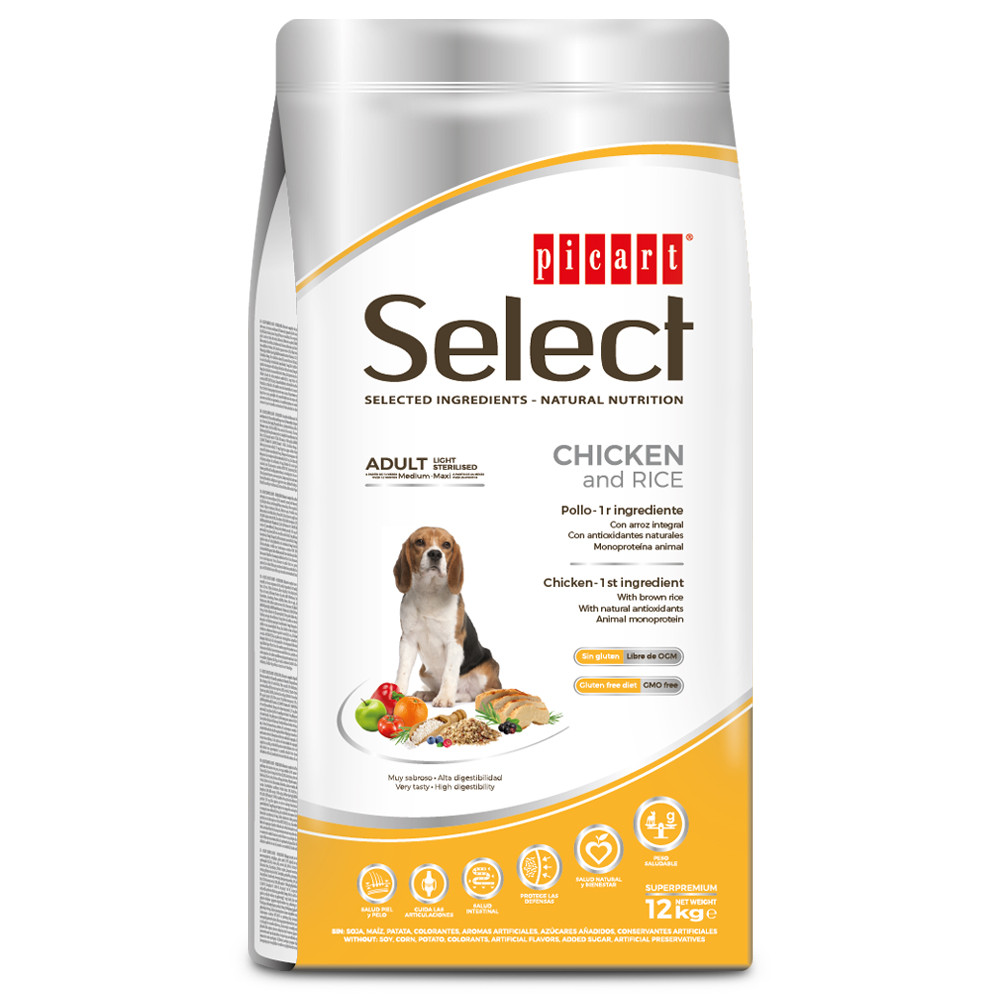 Picart Select Light/Sterilised - Ração seca para cão adulto para controlo do peso - Frango e arroz - Image 2