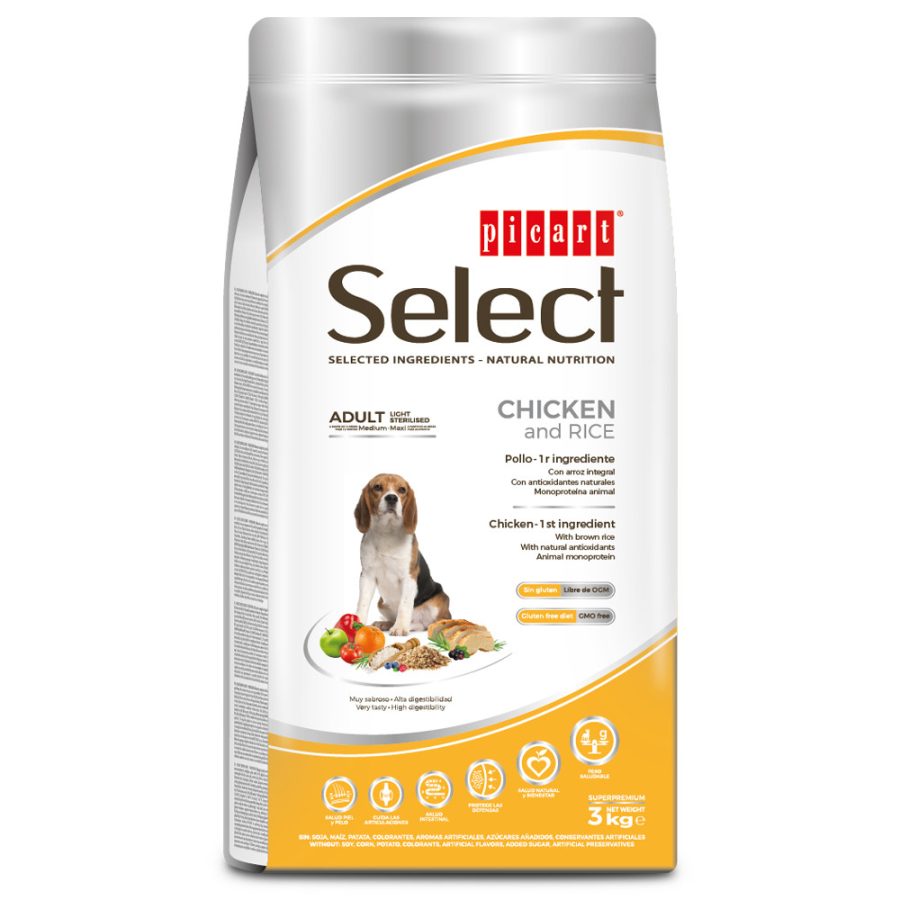 Picart Select Light/Sterilised - Ração seca para cão adulto para controlo do peso - Frango e arroz