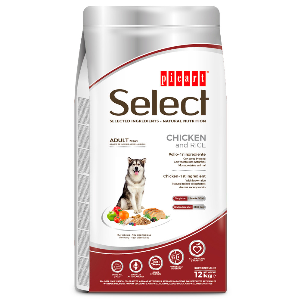 Picart Select Maxi - Ração seca para cão adulto grande - Frango e arroz - 12 kg
