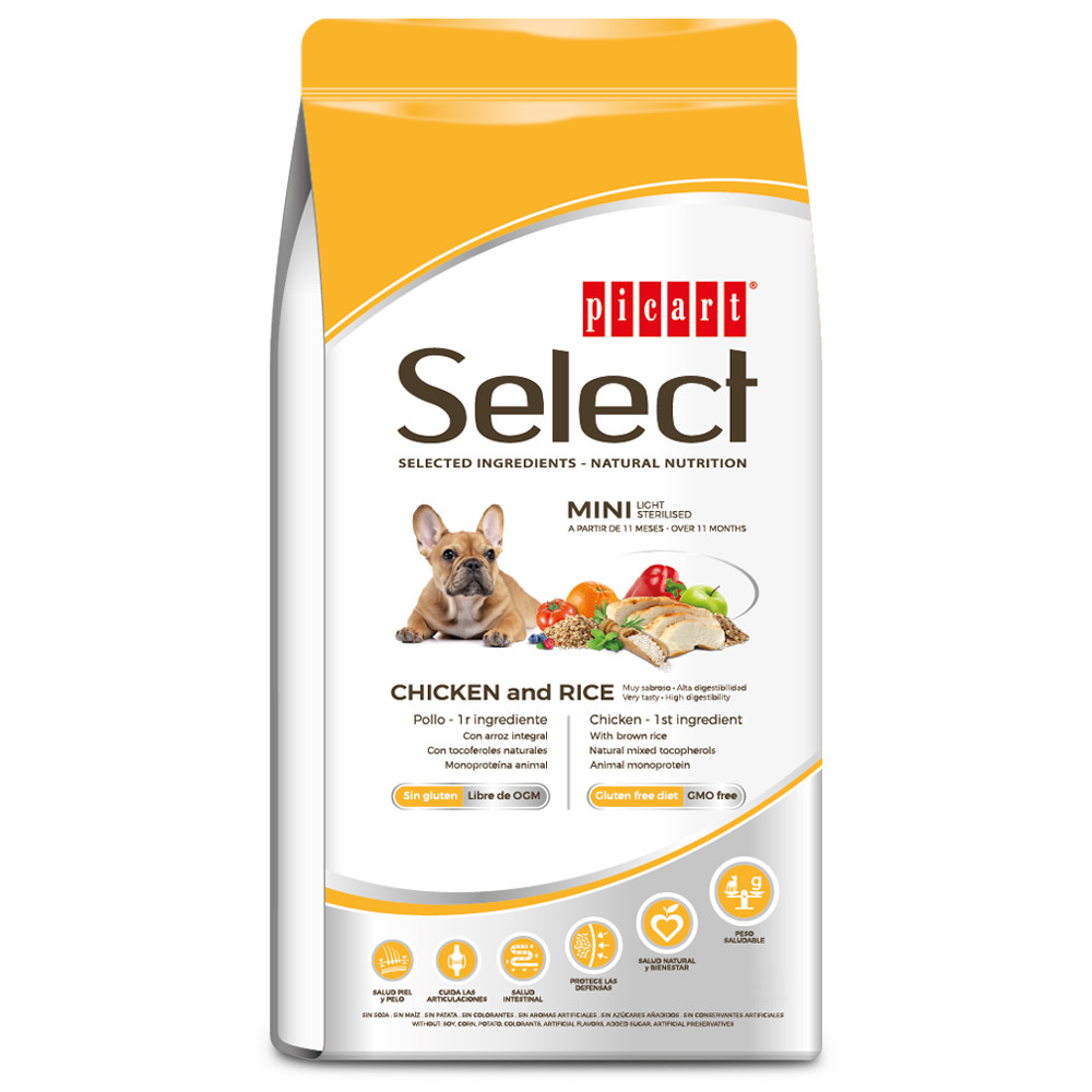 Picart Select Mini Light/Sterilised - Ração seca para cão adulto pequeno para controlo do peso - Frango e arroz - Image 2