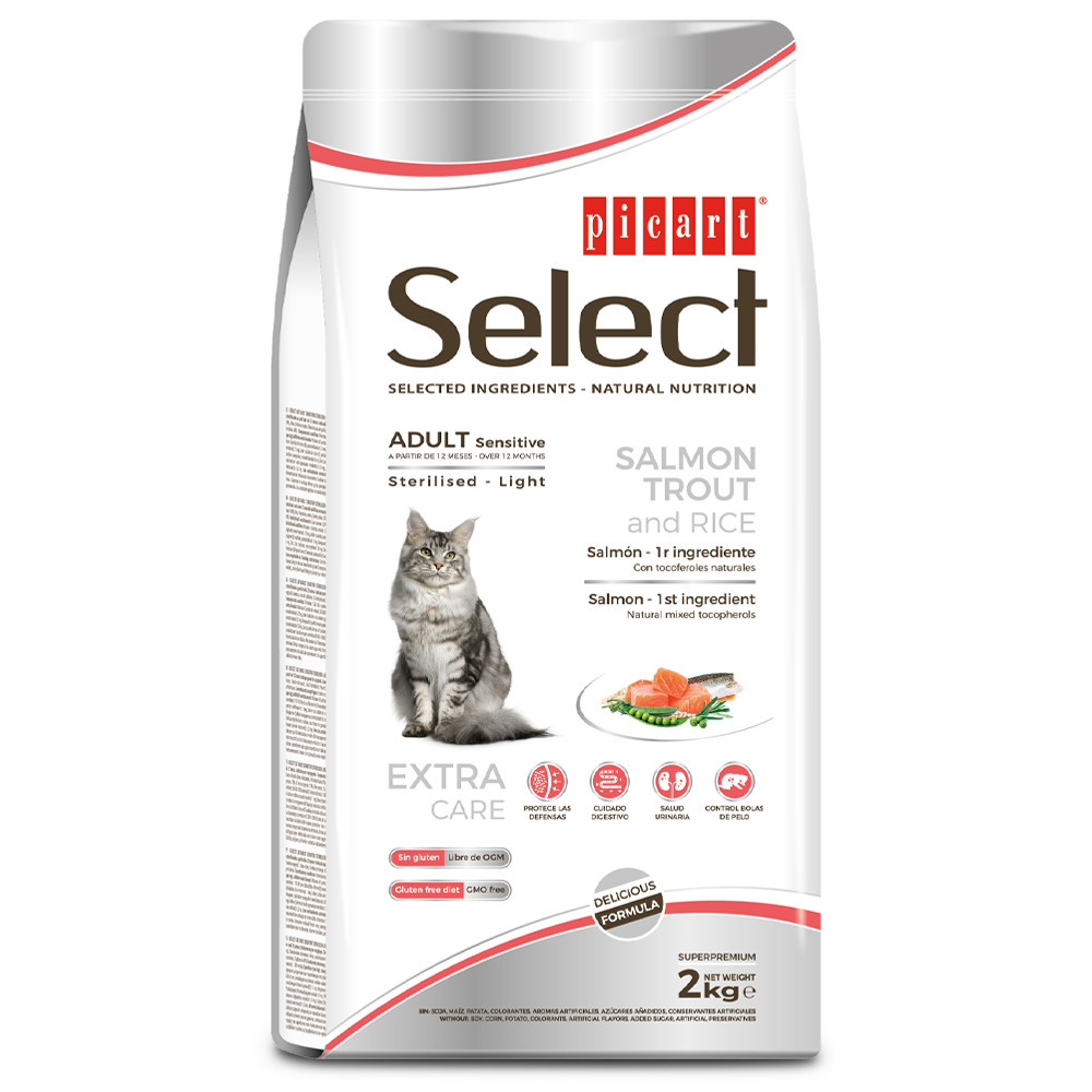 Picart Select Sensitive Sterilised/Light - Ração seca para gato adulto com sensibilidades - Salmão, truta e arroz - Image 2