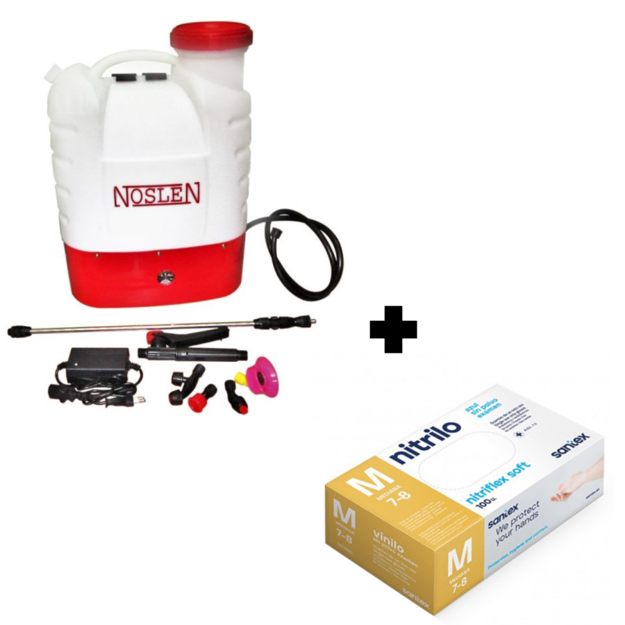 Pulverizador com bateria de lítio 16Lt + Luvas nitrilo azul